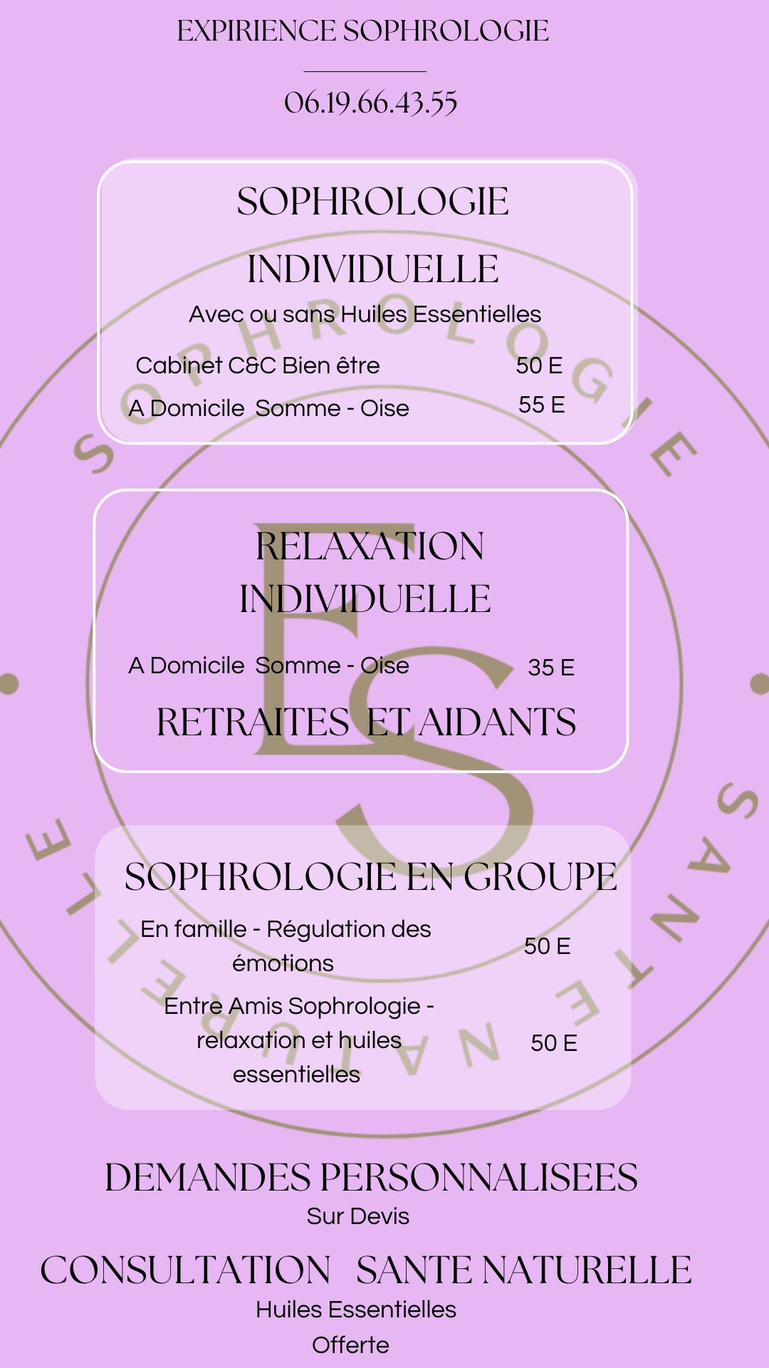 Mes tarifs sophrologie et relaxation 